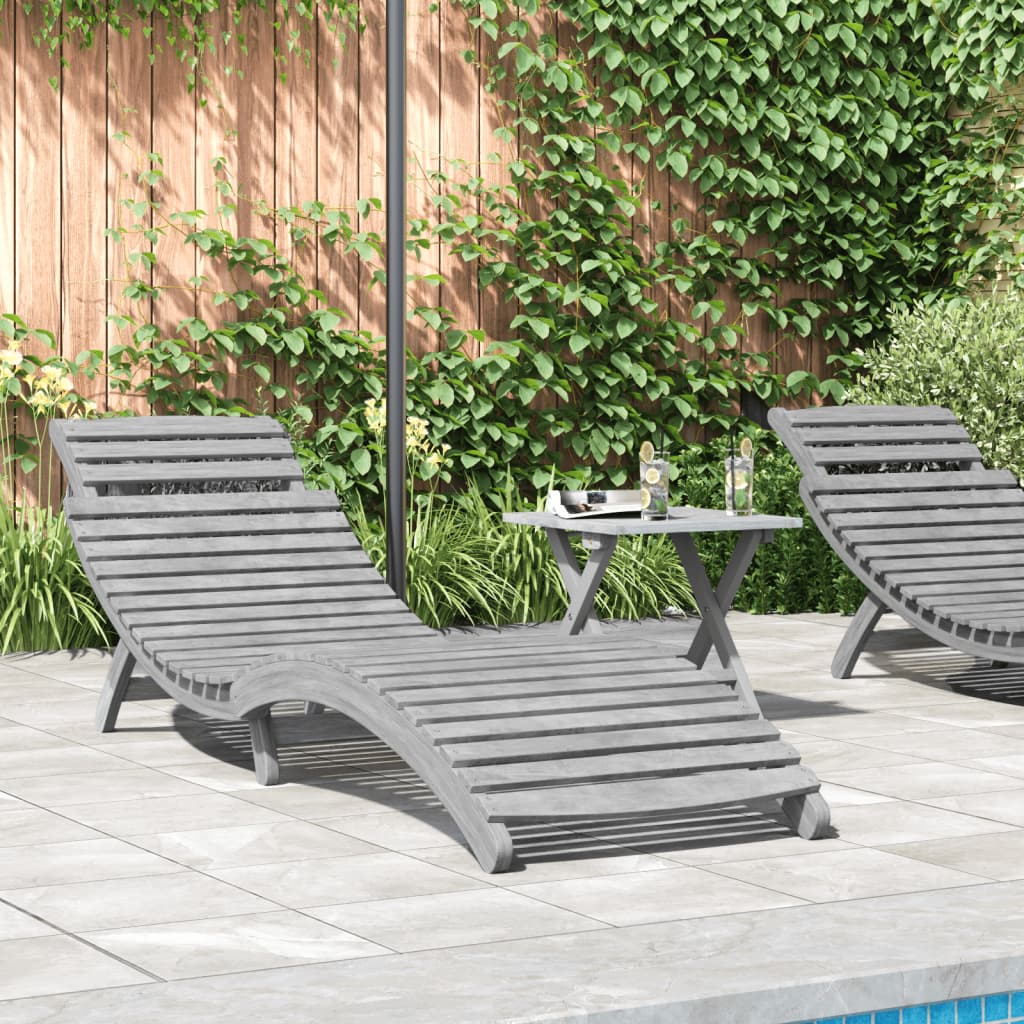 Sun Lounger Grey 184x55x64 cm Solid Wood Acacia - Design Hut