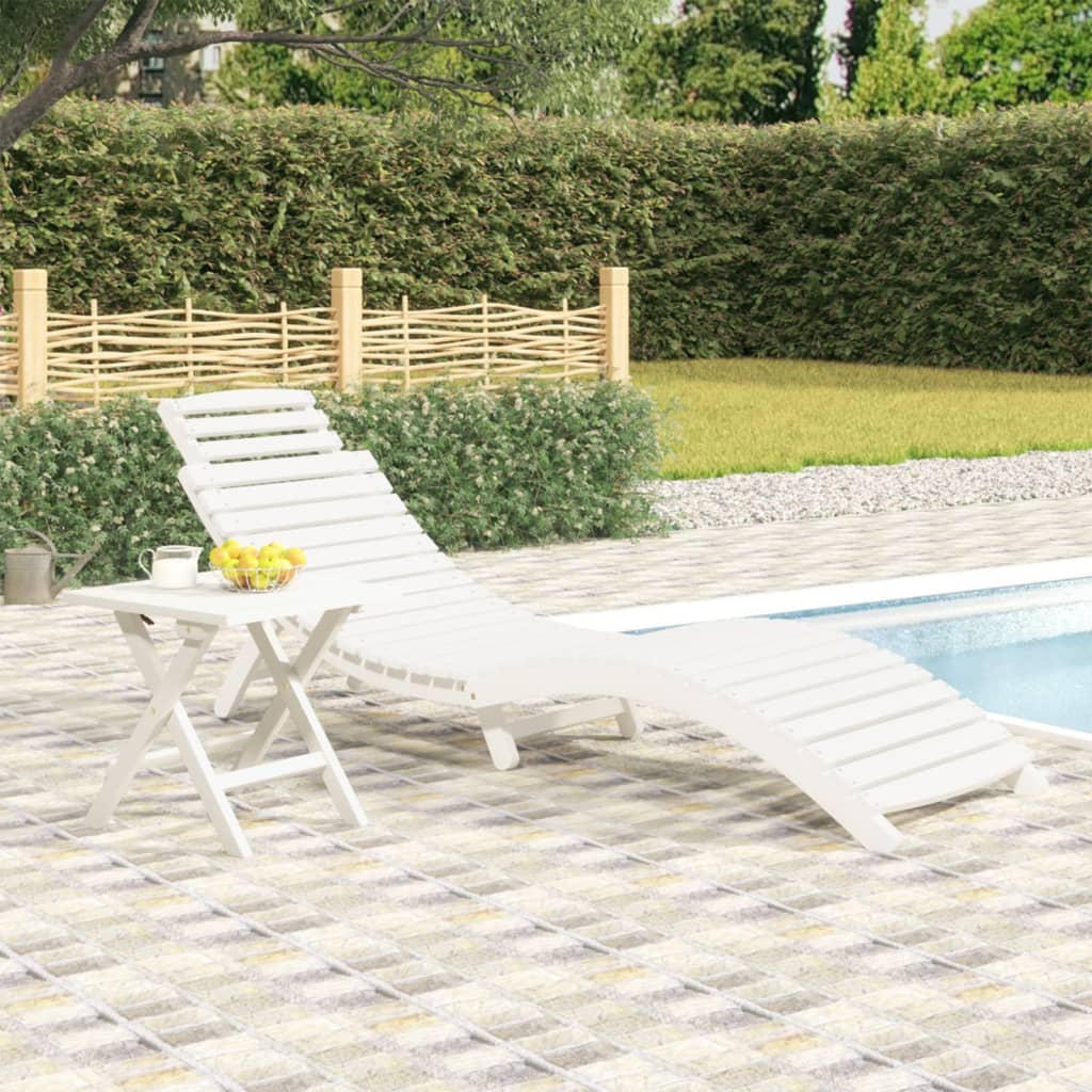 Sun Lounger White 184x55x64 cm Solid Wood Acacia - Unbeatable Bargains