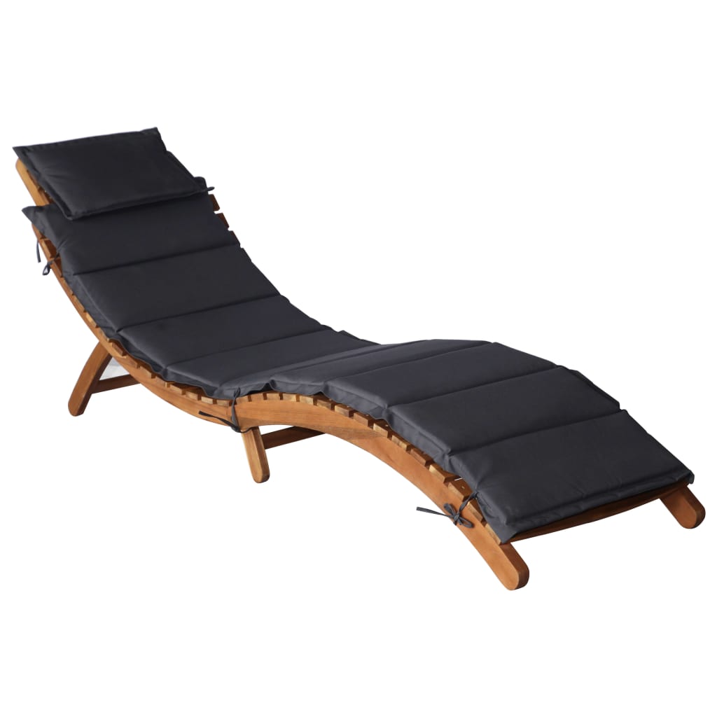 Sun Lounger with Dark Grey Cushions Solid Wood Acacia - Merkel Designers