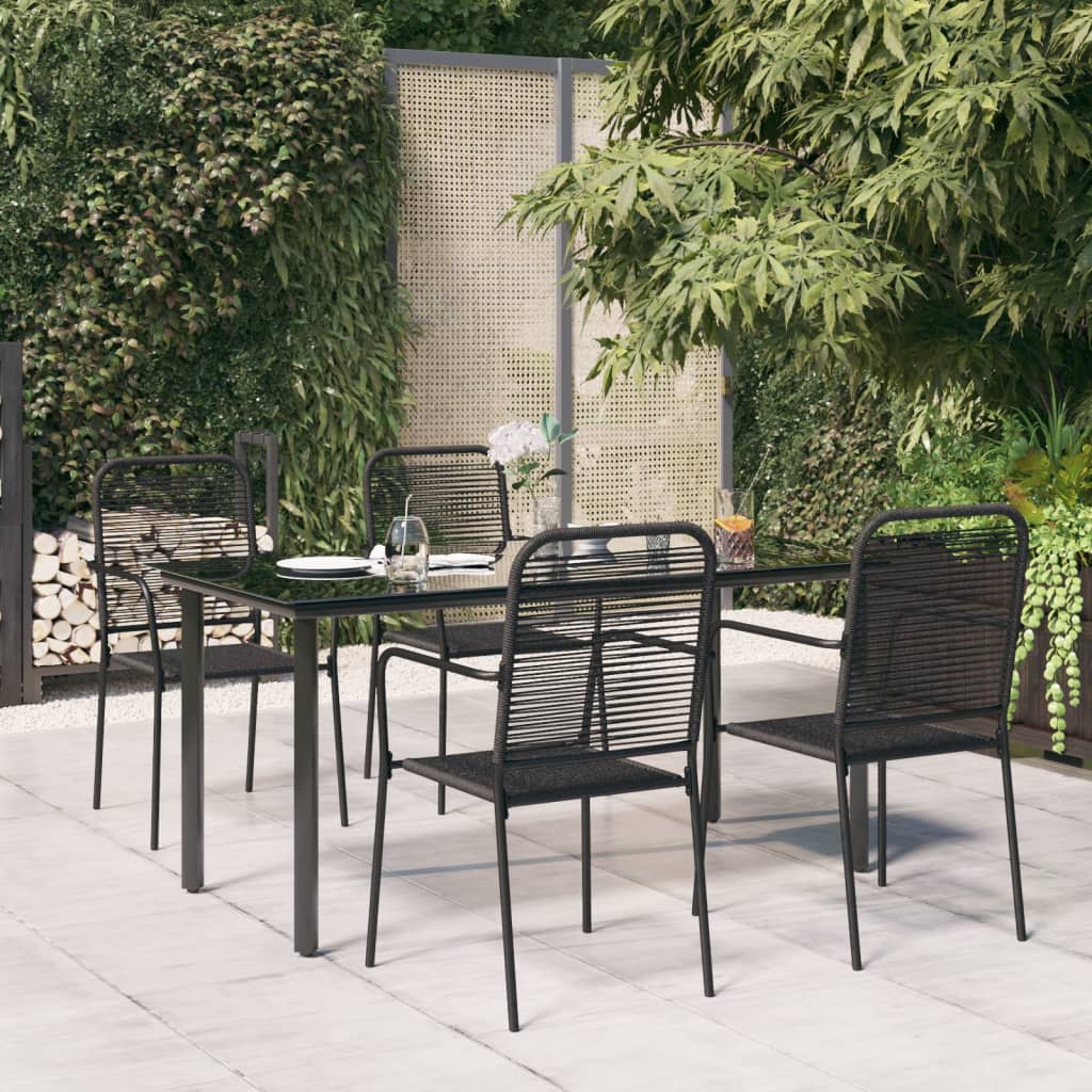5 Piece Garden Dining Set Black Cotton Rope and Steel - The Home Maker