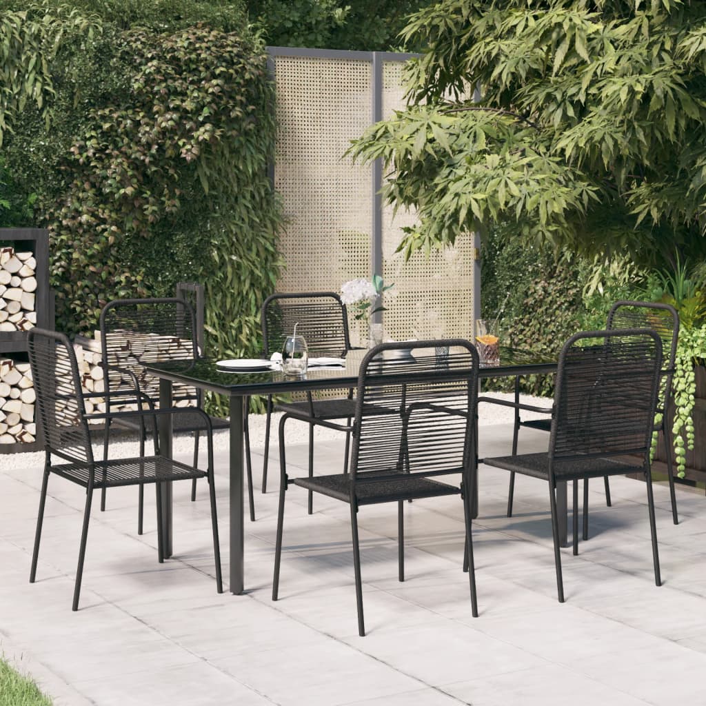 7 Piece Garden Dining Set Black Cotton Rope and Steel - Merkel Designers