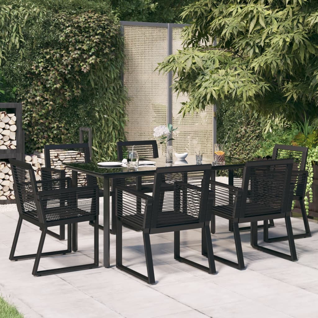 7 Piece Garden Dining Set Black PVC Rattan - Unbeatable Bargains