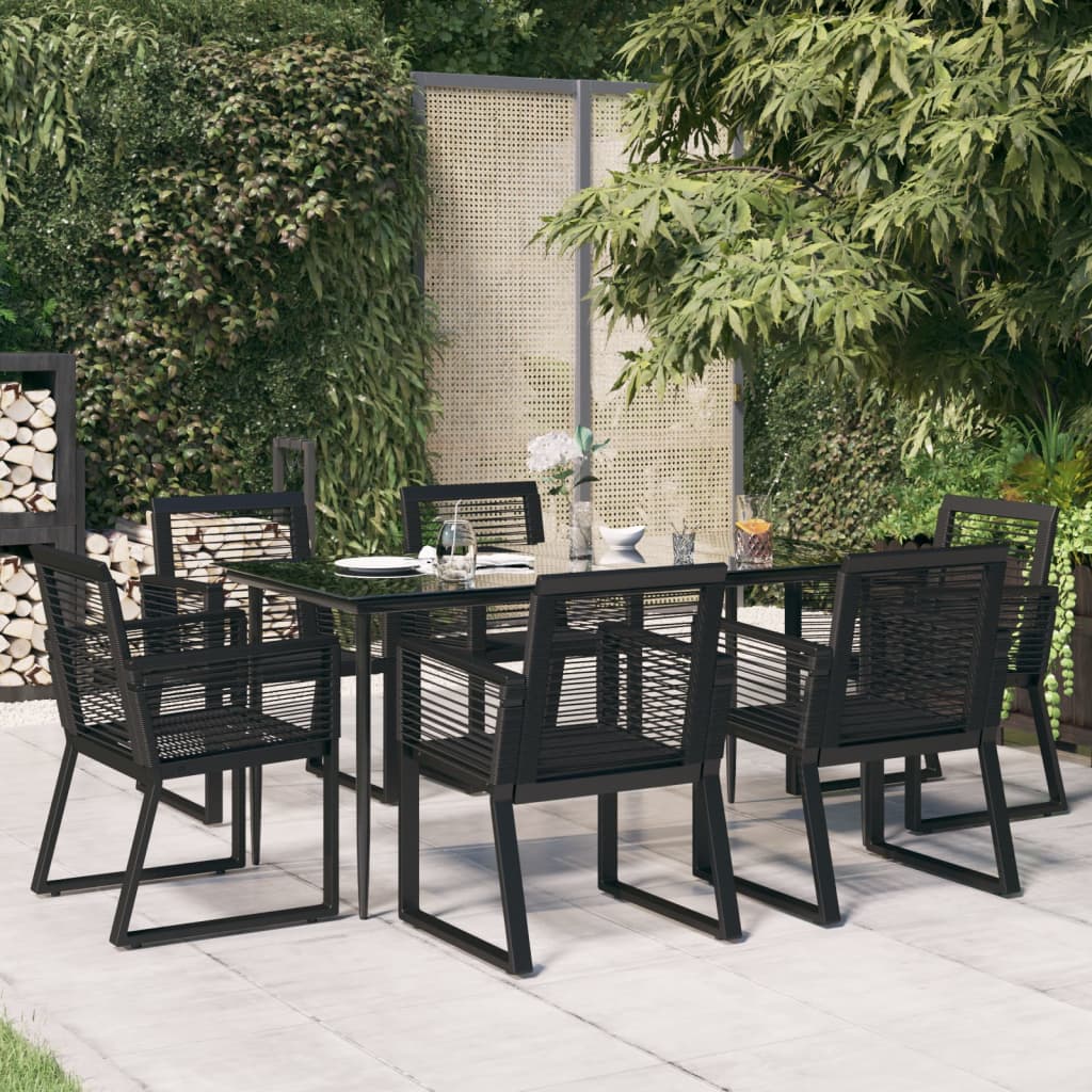 7 Piece Garden Dining Set Black PVC Rattan - Merkel Designers