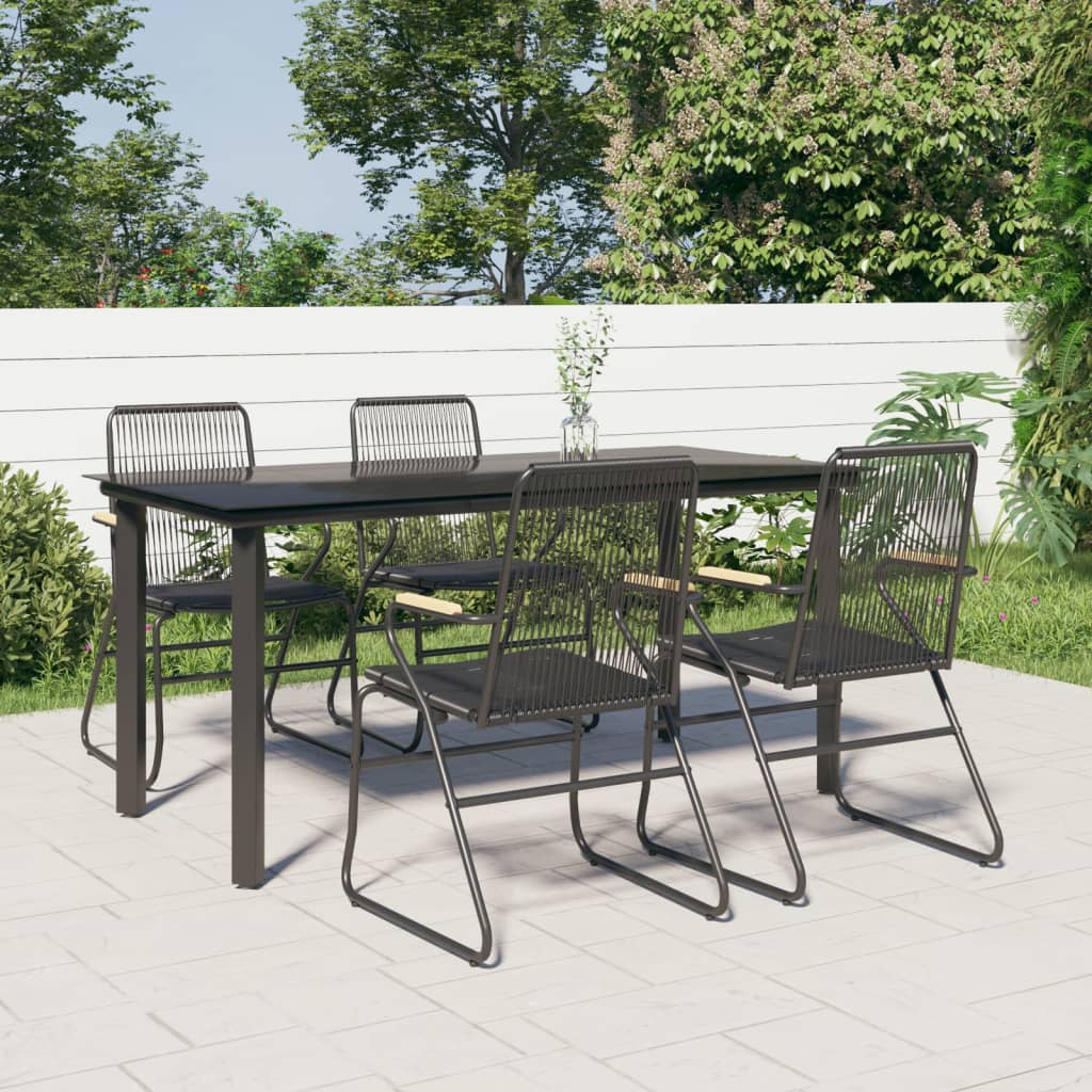 5 Piece Garden Dining Set Black PVC Rattan - Unbeatable Bargains