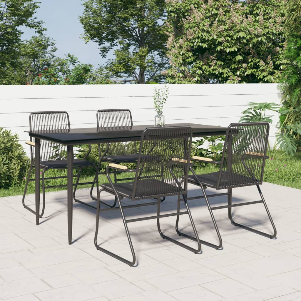 5 Piece Garden Dining Set Black PVC Rattan - The Home Maker