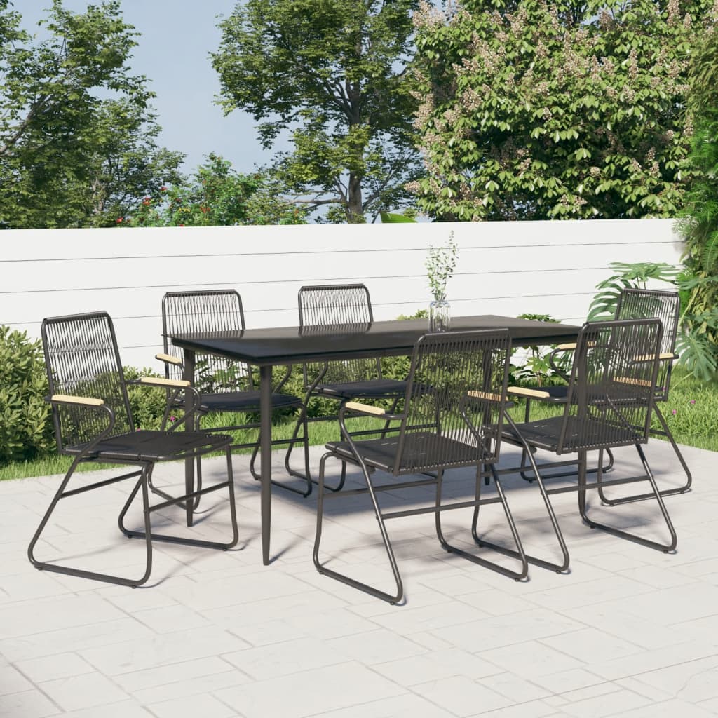 7 Piece Garden Dining Set Black PVC Rattan - Sid & Sam