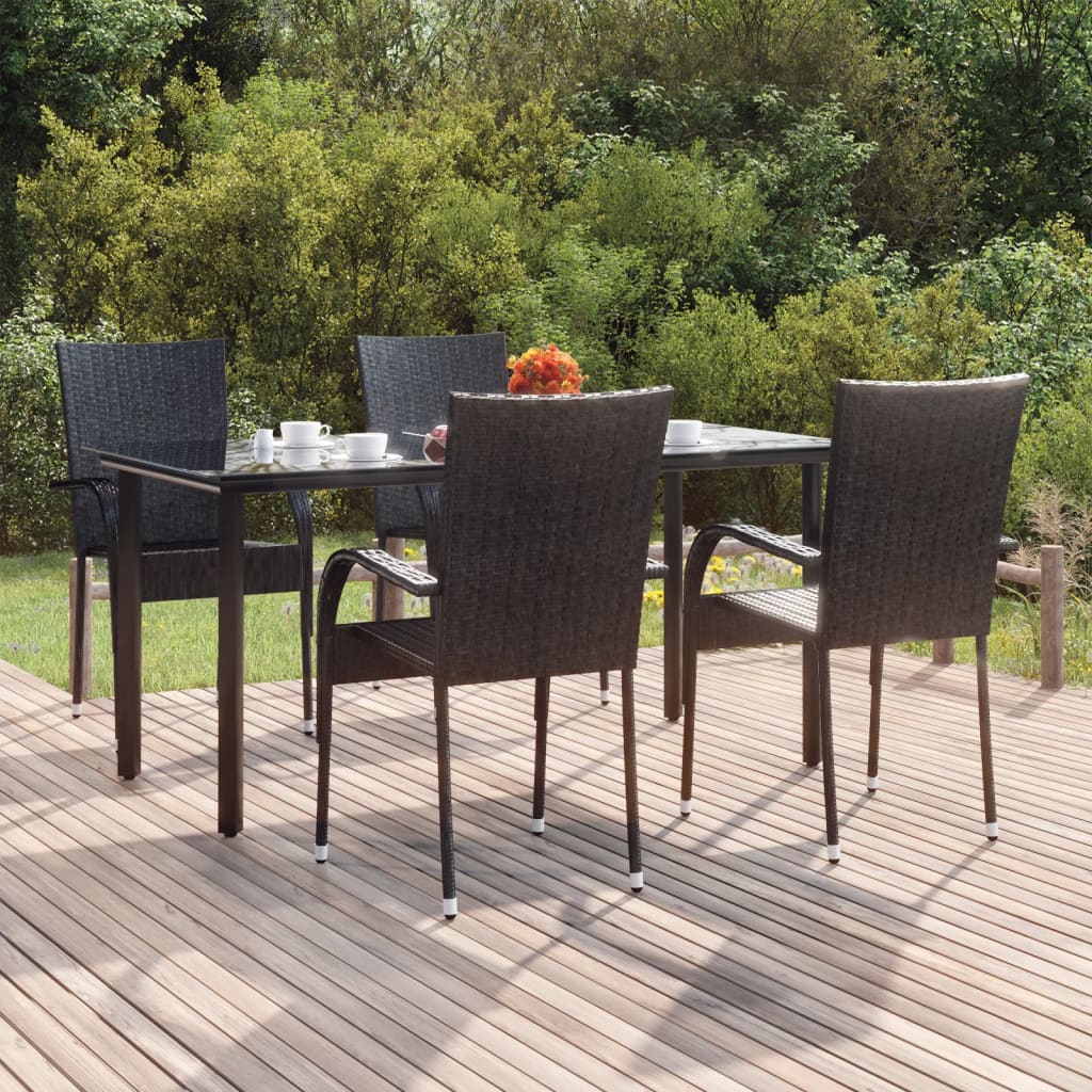 5 Piece Garden Dining Set Black Poly Rattan - Style and Chic