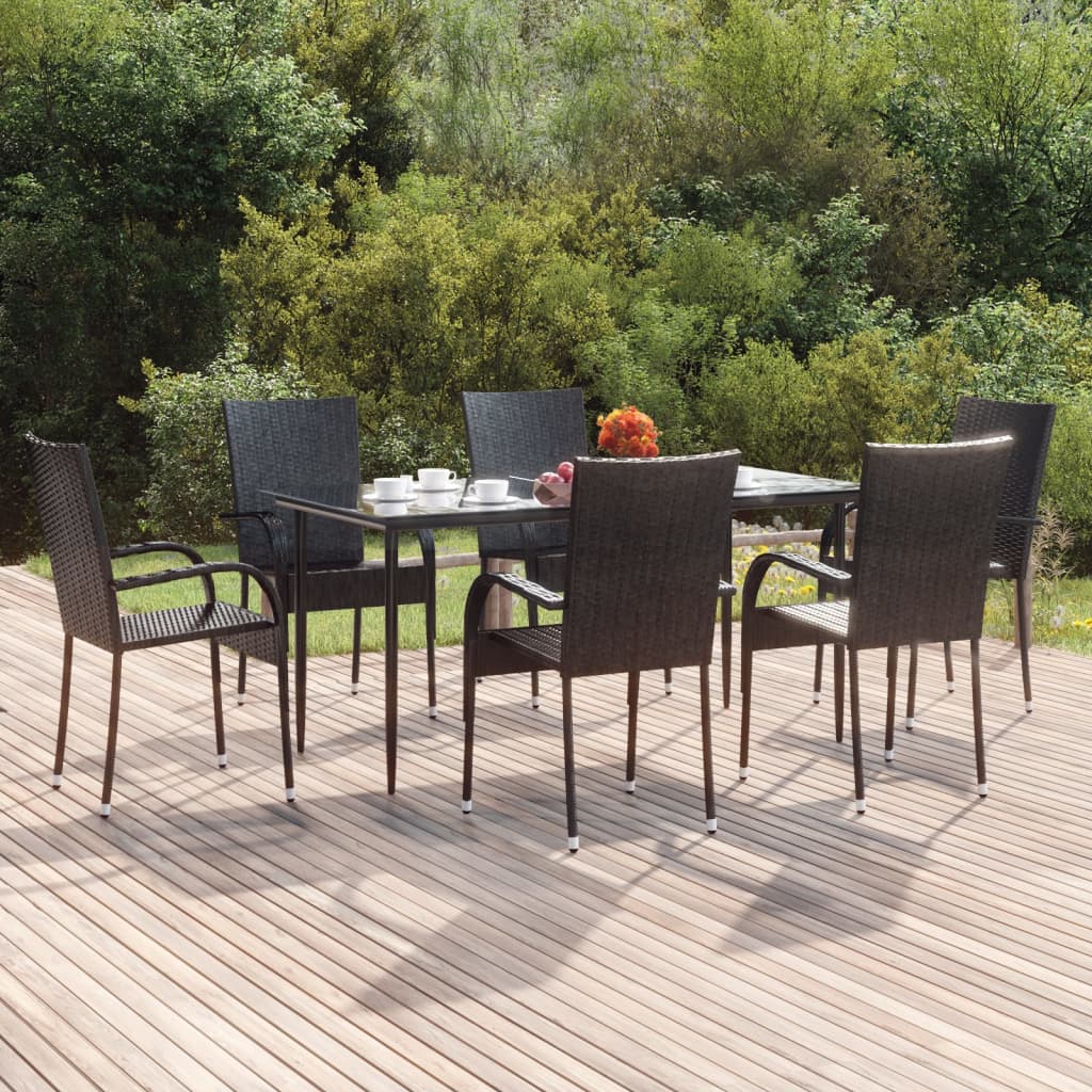 7 Piece Garden Dining Set Black Poly Rattan - Unbeatable Bargains