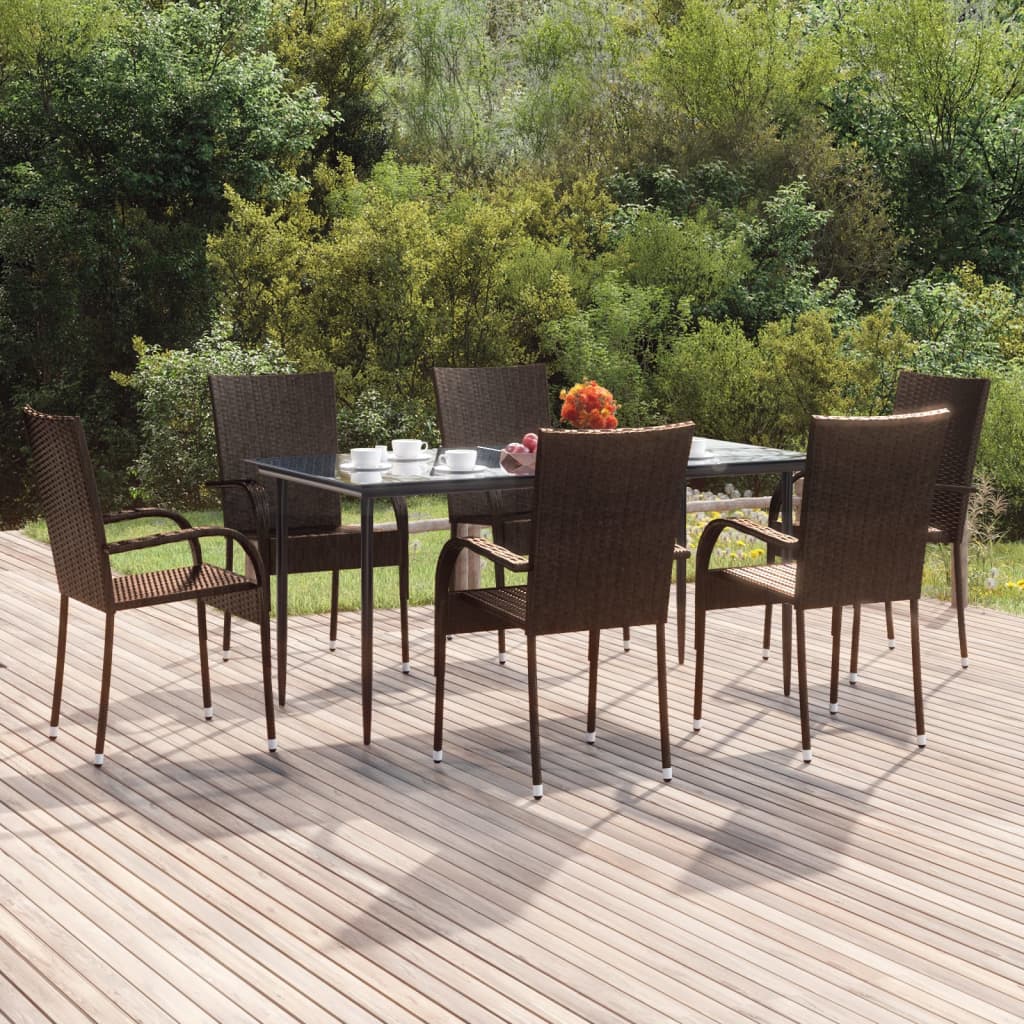 7 Piece Garden Dining Set Brown Poly Rattan - Sid & Sam