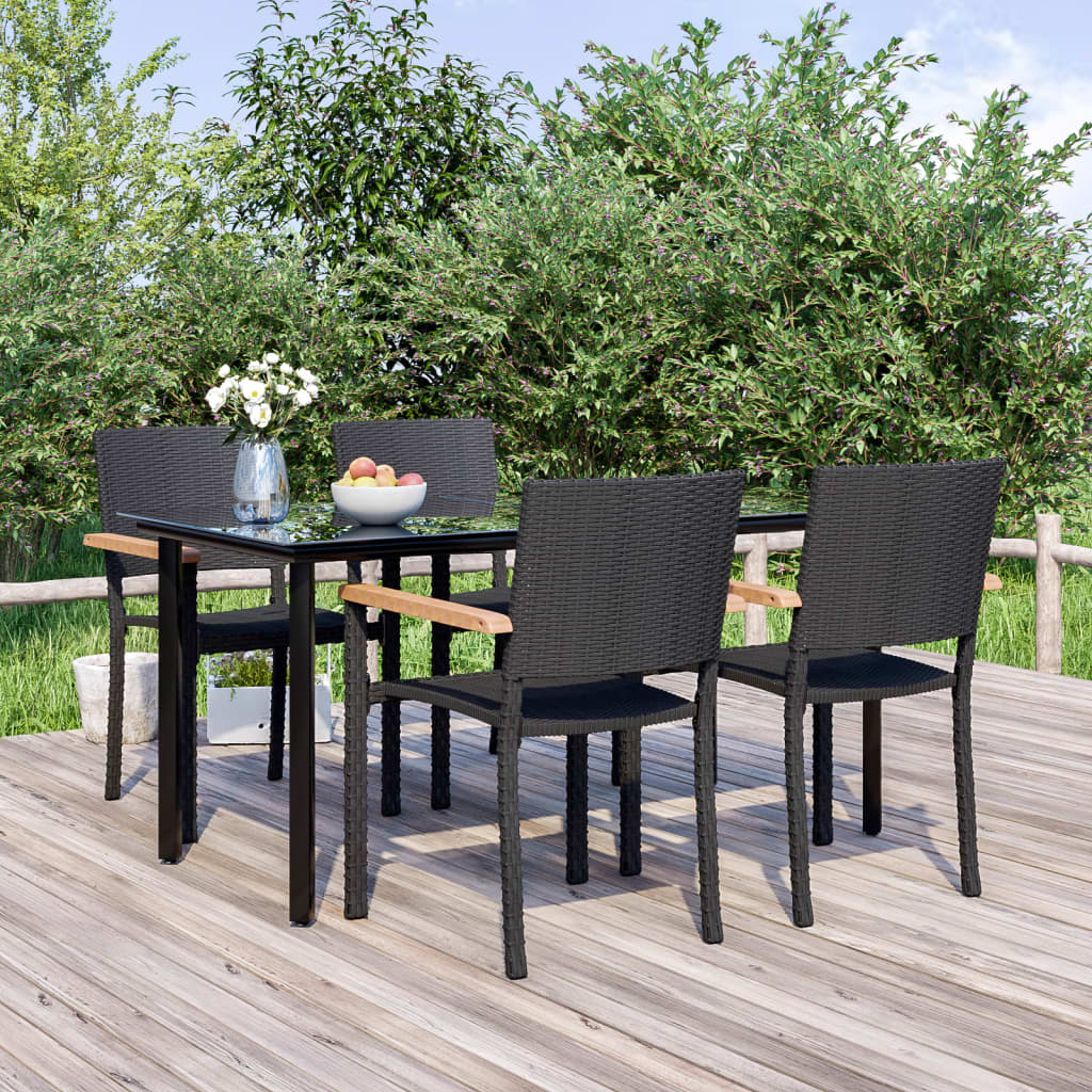 5 Piece Garden Dining Set Black Poly Rattan - Style and Chic