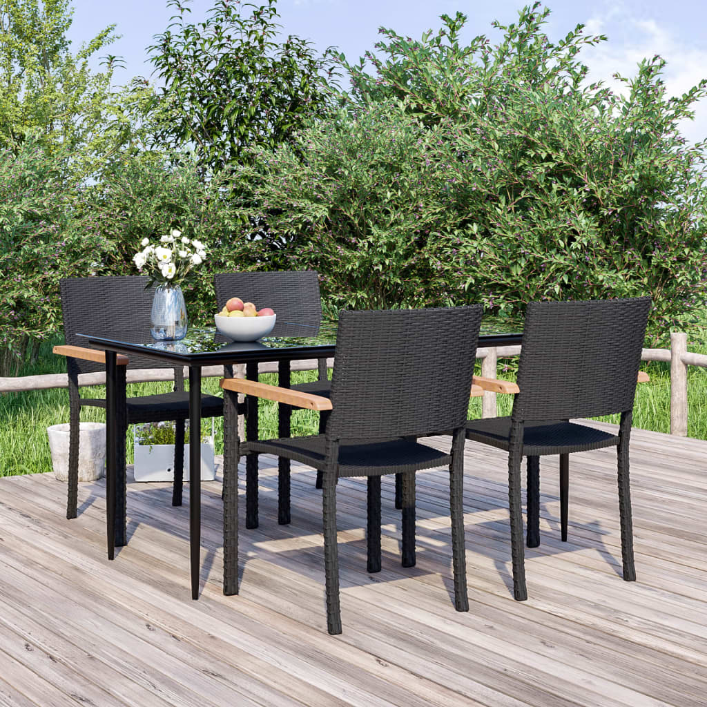5 Piece Garden Dining Set Black Poly Rattan - Merkel Designers