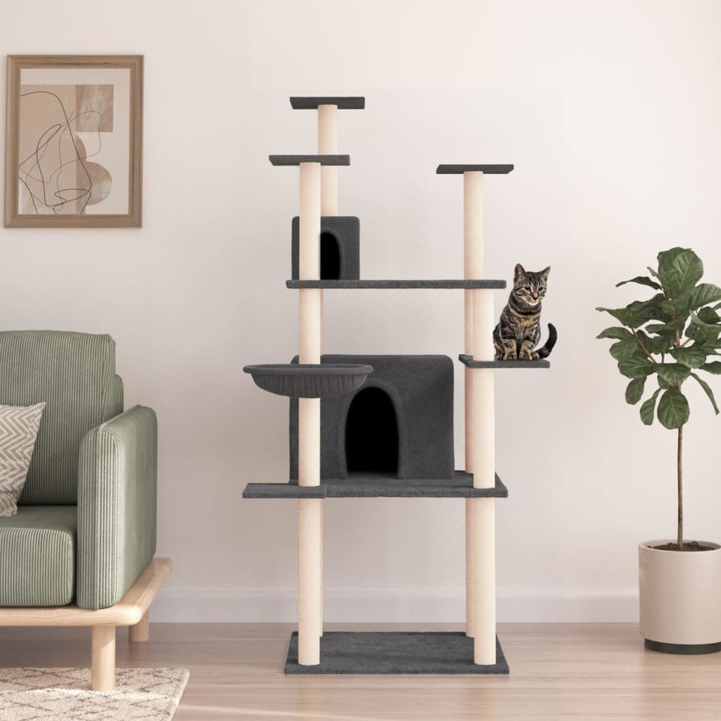 Cat Tree with Sisal Scratching Posts Dark Grey 166 cm - Unbeatable Bargains