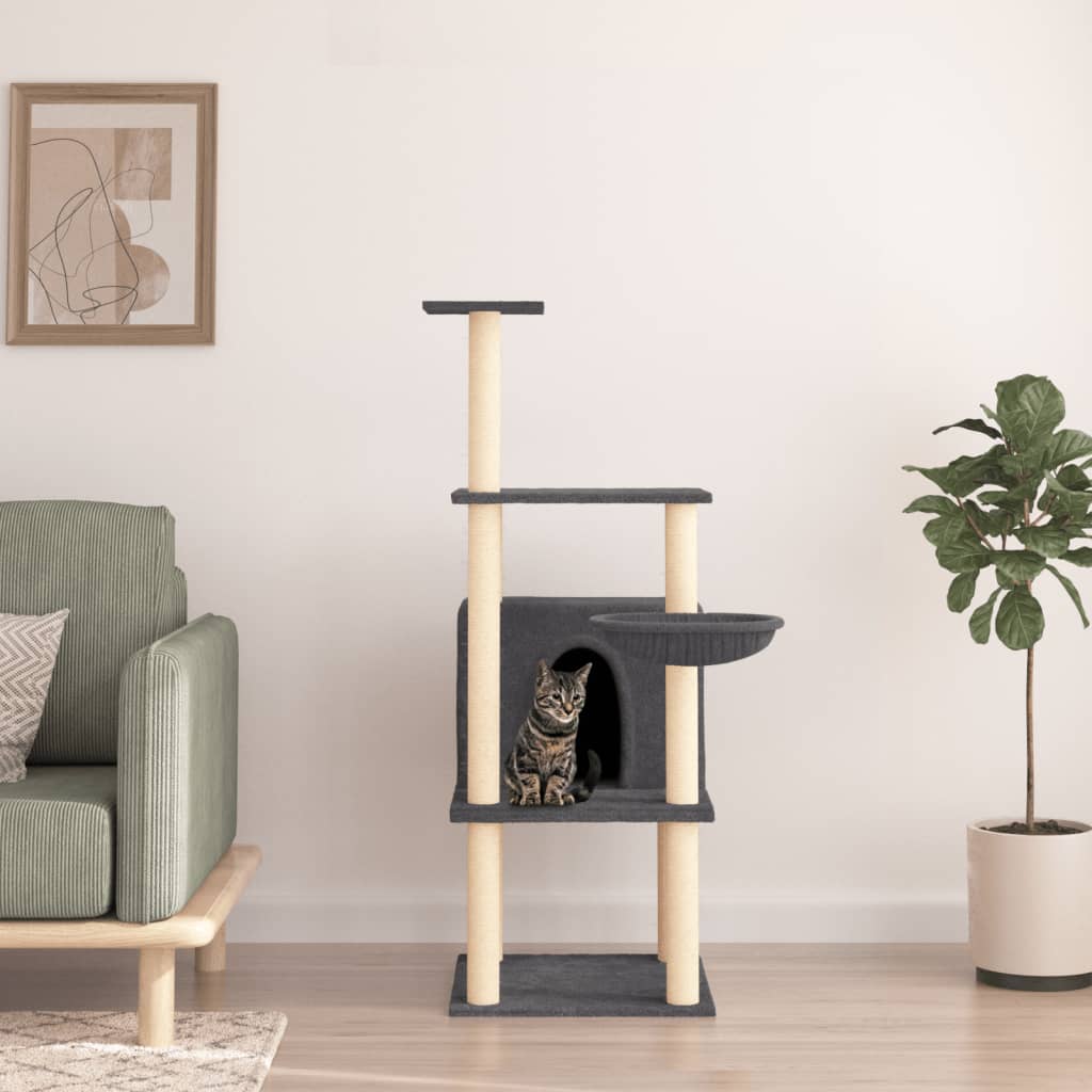 Cat Tree with Sisal Scratching Posts Dark Grey 132 cm - Sid & Sam