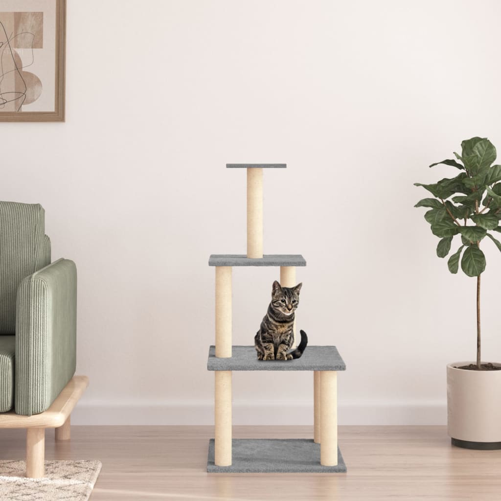 Cat Tree with Sisal Scratching Posts Light Grey 111 cm - Unbeatable Bargains
