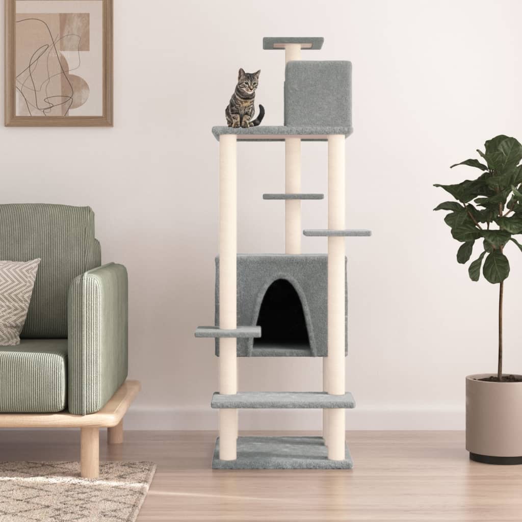 Cat Tree with Sisal Scratching Posts Light Grey 154 cm - Decor Base
