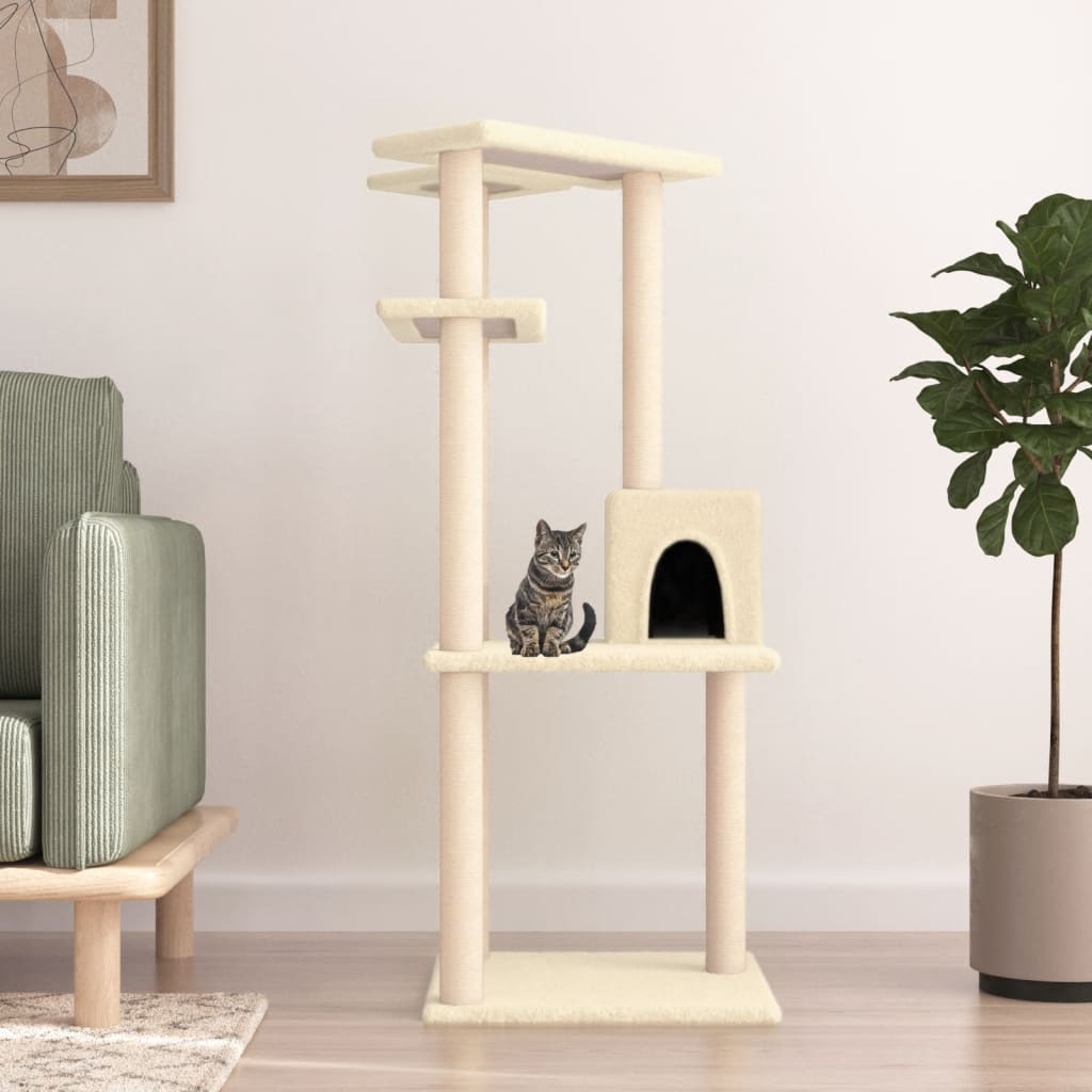 Cat Tree with Sisal Scratching Posts Cream 123 cm - Millennium Furniture