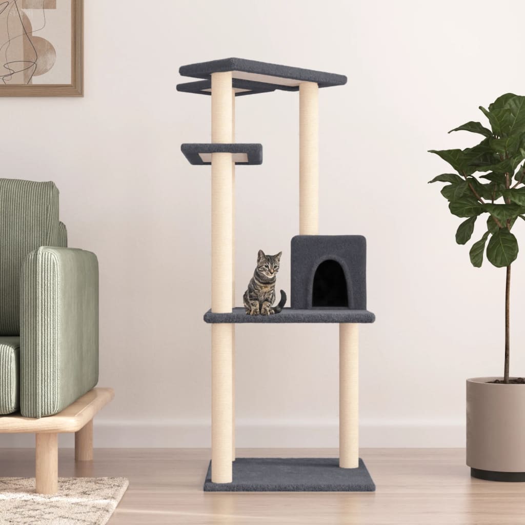 Cat Tree with Sisal Scratching Posts Dark Grey 123 cm - Tyrell & Tyrell