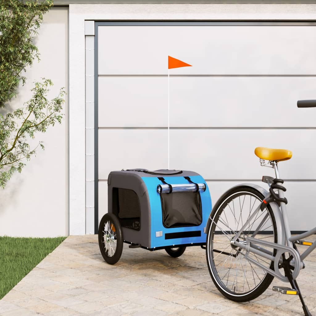 Dog Bike Trailer Blue and Grey Oxford Fabric and Iron - Decor Base