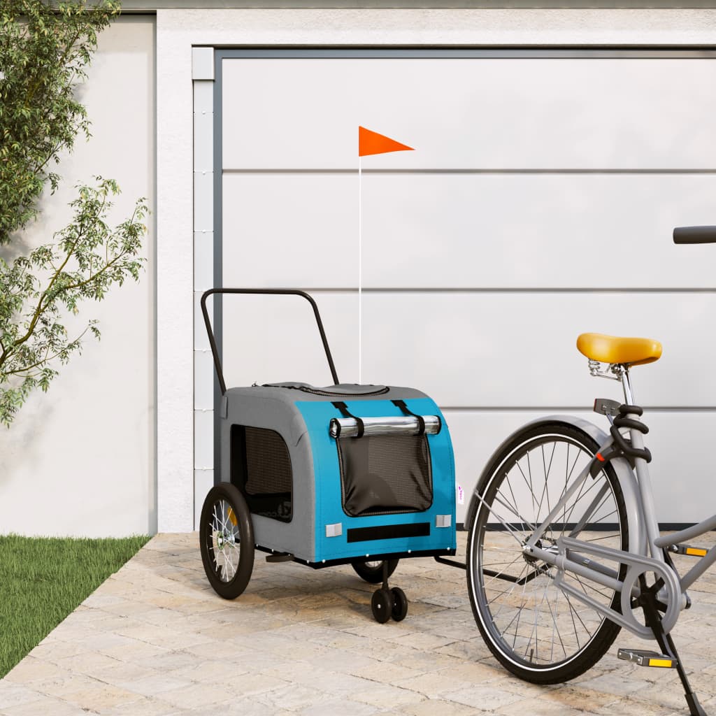 Pet Bike Trailer Blue and Grey Oxford Fabric and Iron - The Home Maker