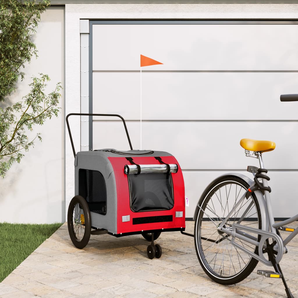 Pet Bike Trailer Red and Grey Oxford Fabric and Iron - Casper Homes