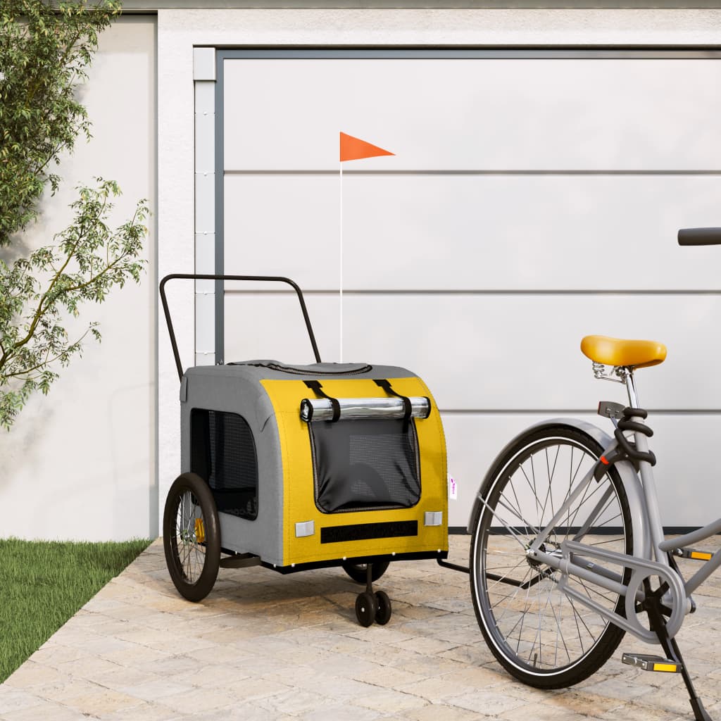 Pet Bike Trailer Yellow and Grey Oxford Fabric and Iron - Merkel Designers