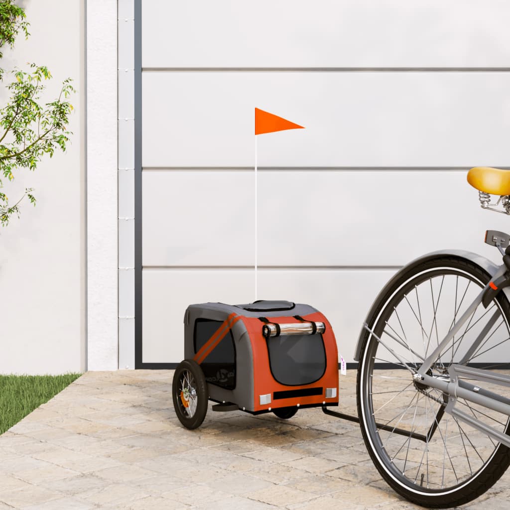 Dog Bike Trailer Orange and Grey Oxford Fabric and Iron - Sid & Sam