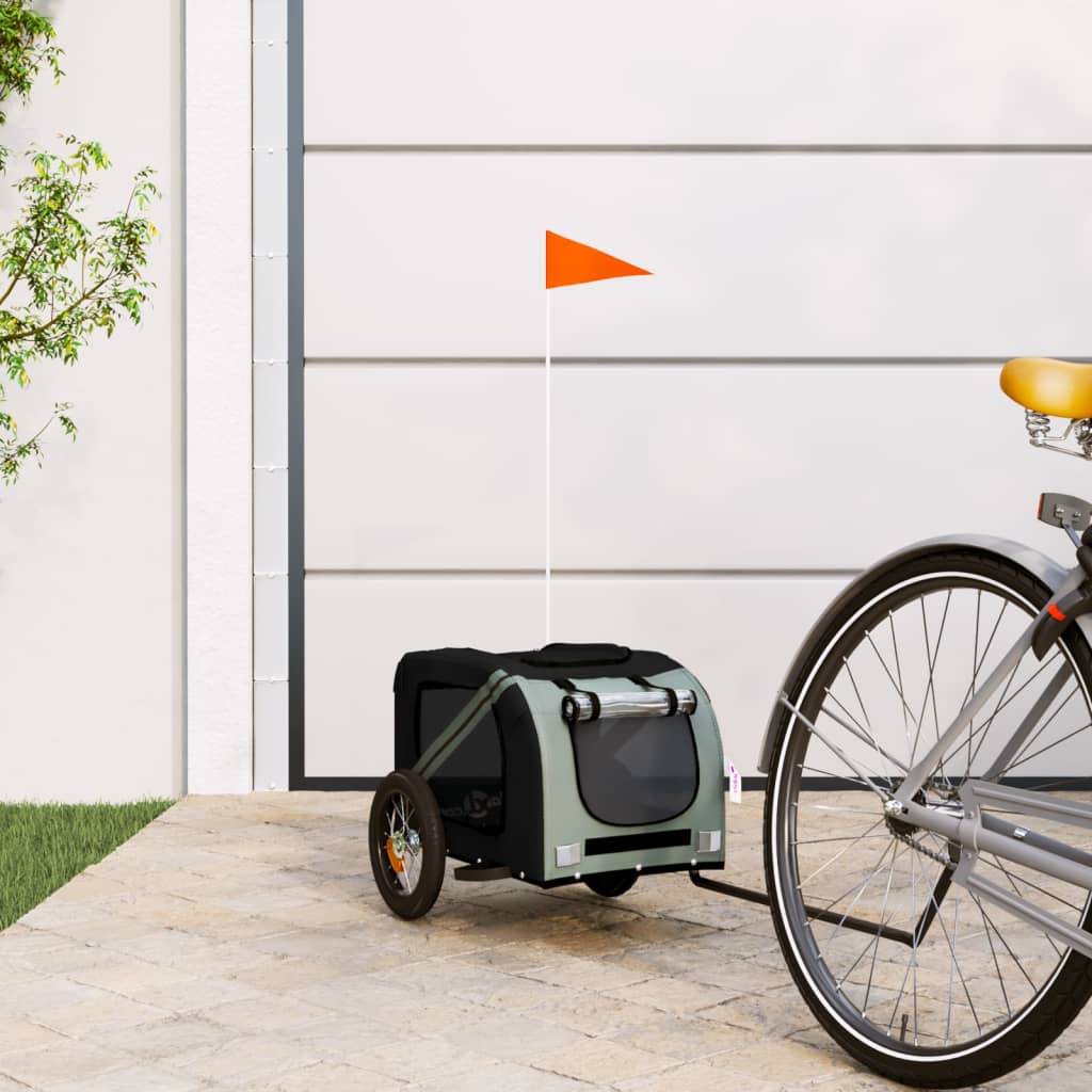 Dog Bike Trailer Grey and Black Oxford Fabric and Iron - Sid & Sam