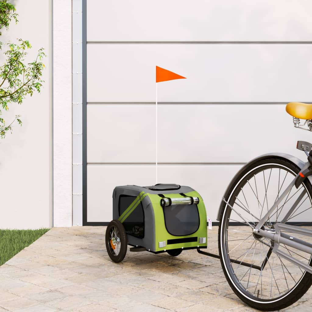 Pet Bike Trailer Green and Grey Oxford Fabric and Iron - Casper Homes