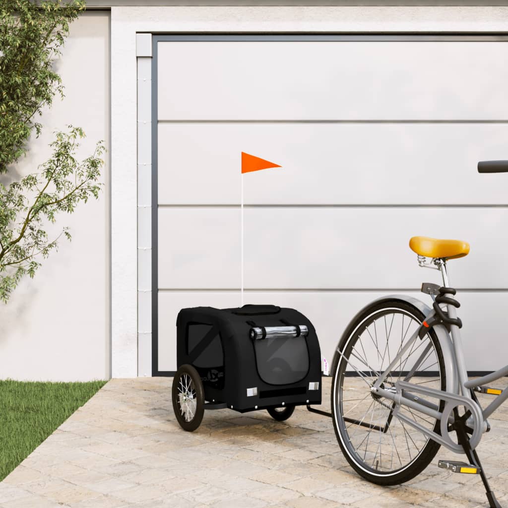 Pet Bike Trailer Black Oxford Fabric and Iron - Decor Base