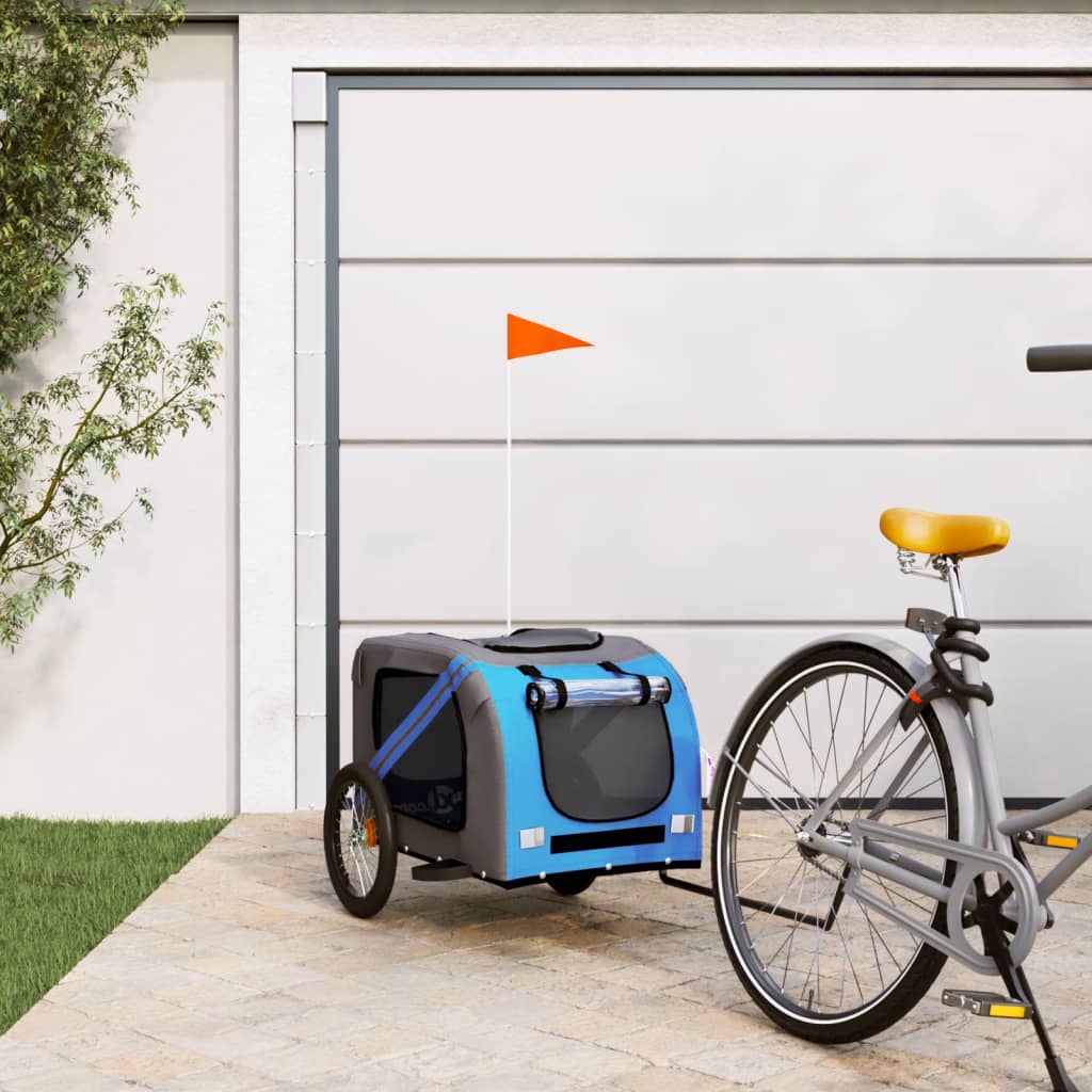 Pet Bike Trailer Blue and Grey Oxford Fabric and Iron - Discount Dealers