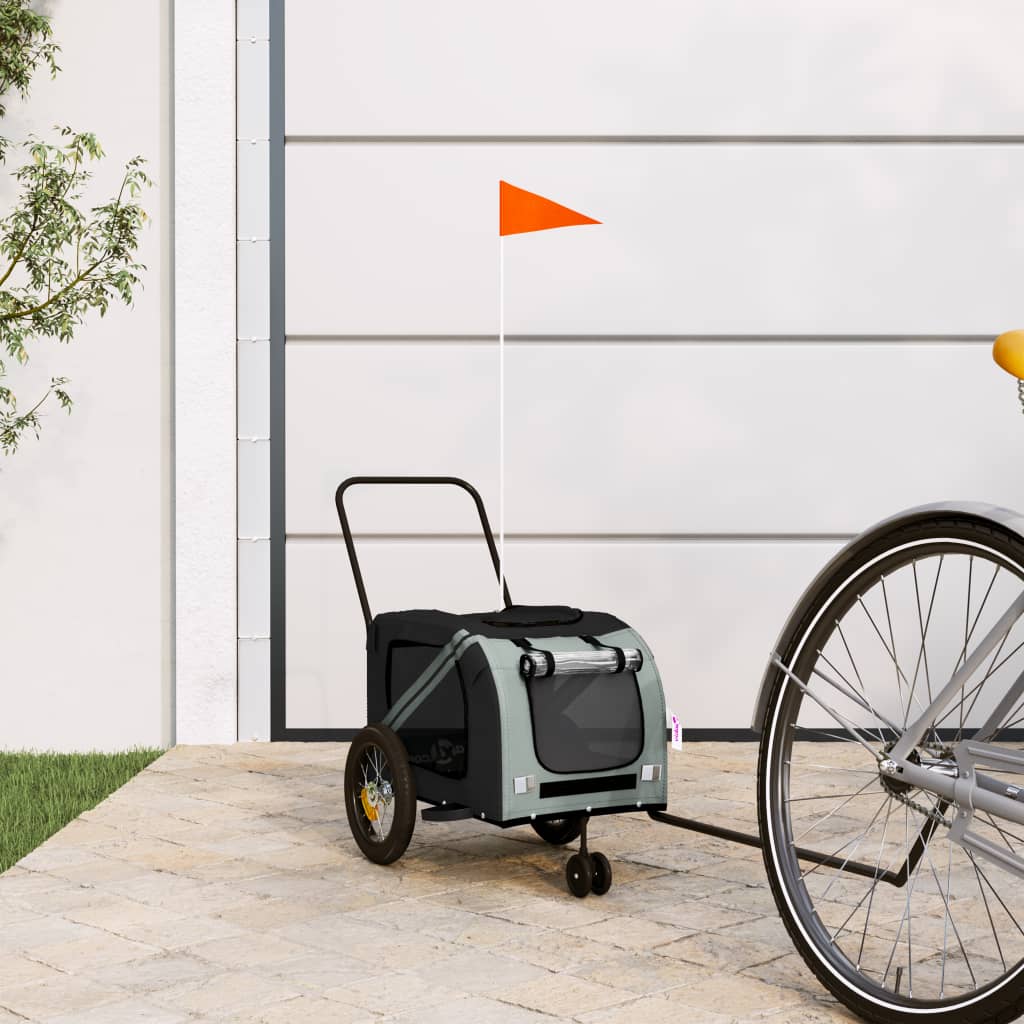 Pet Bike Trailer Grey and Black Oxford Fabric and Iron - Tyrell & Tyrell
