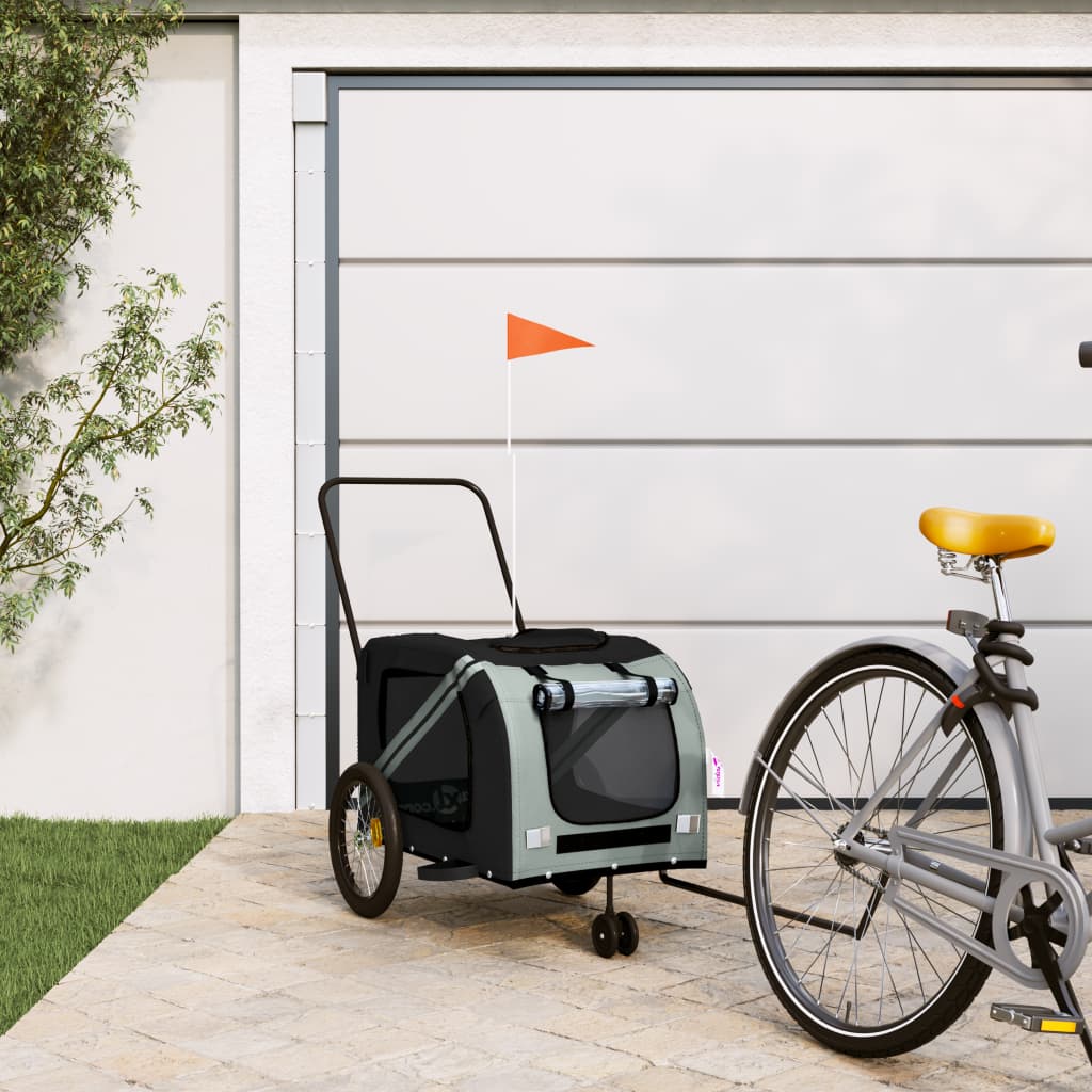 Pet Bike Trailer Grey and Black Oxford Fabric and Iron - Decor Base