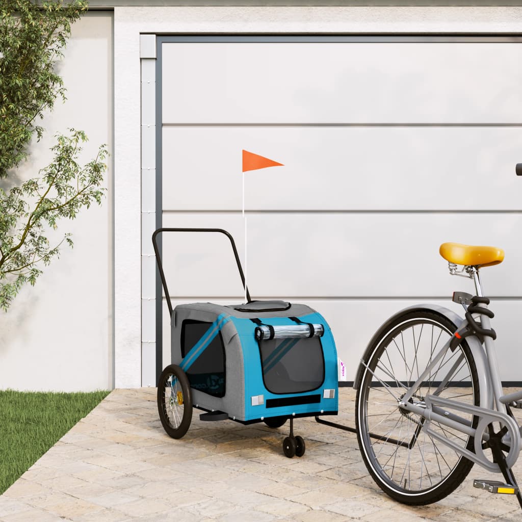 Pet Bike Trailer Blue and Grey Oxford Fabric and Iron - Tyrell & Tyrell
