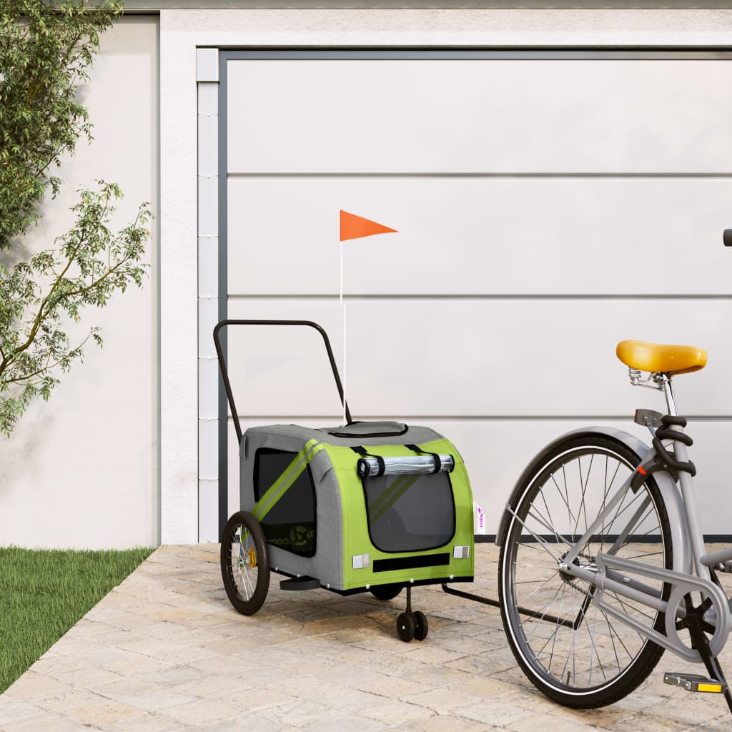Pet Bike Trailer Green and Grey Oxford Fabric and Iron - Tyrell & Tyrell