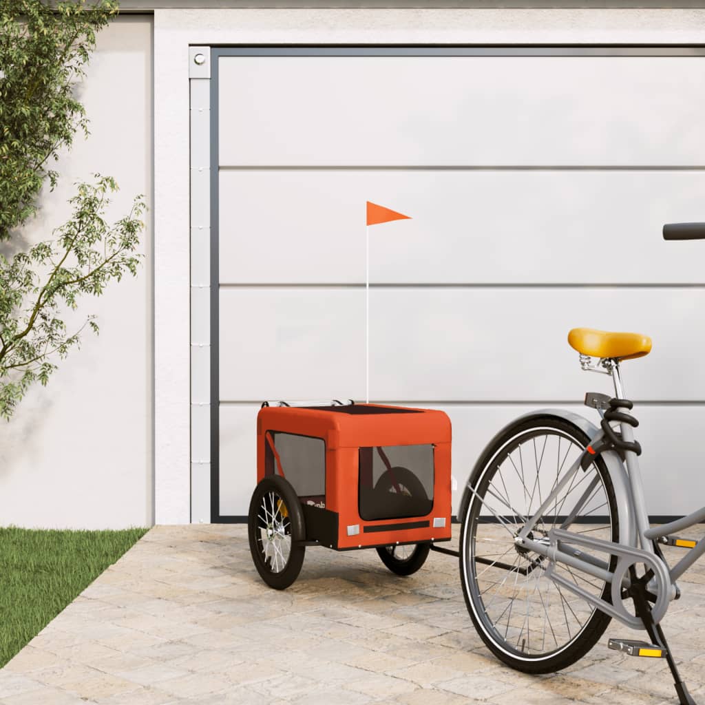 Dog Bike Trailer Orange and Black Oxford Fabric and Iron - All Things Good