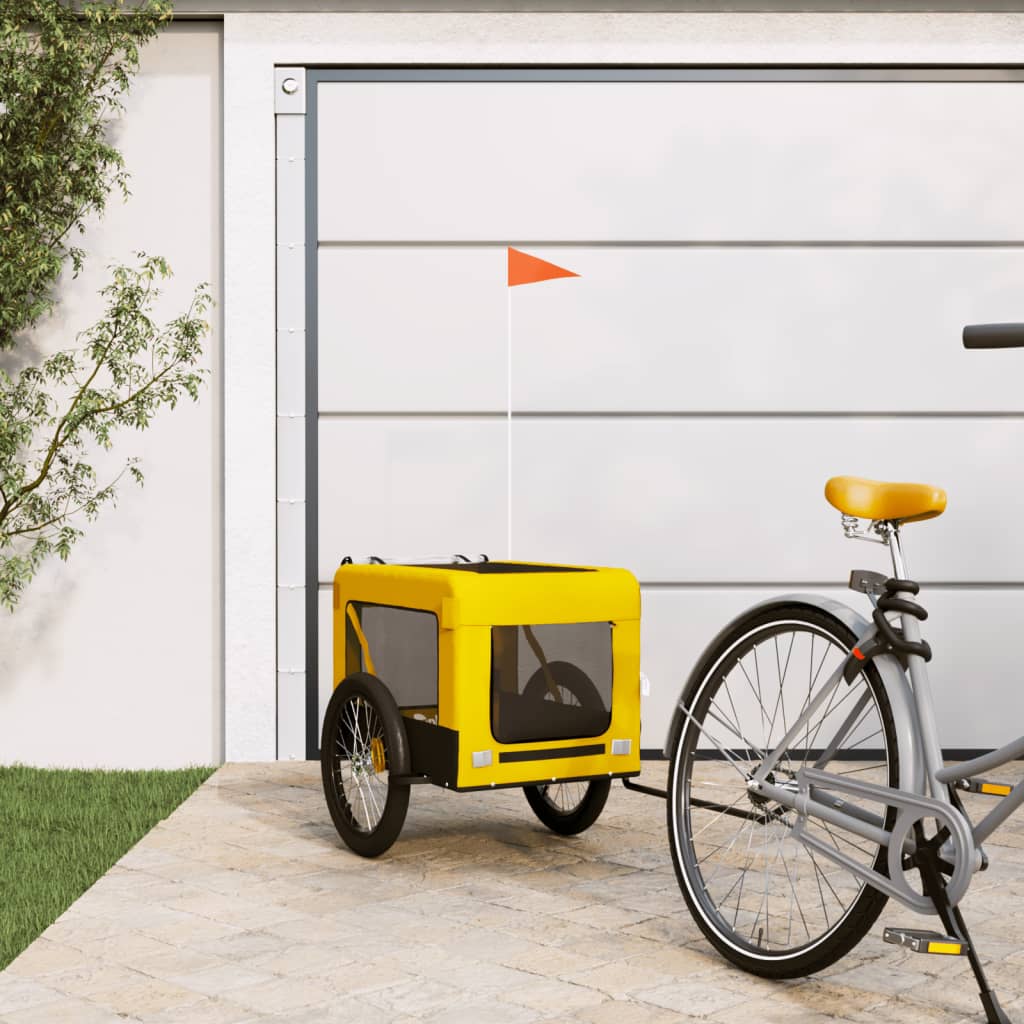 Dog Bike Trailer Yellow and Black Oxford Fabric and Iron - Merlin Deals