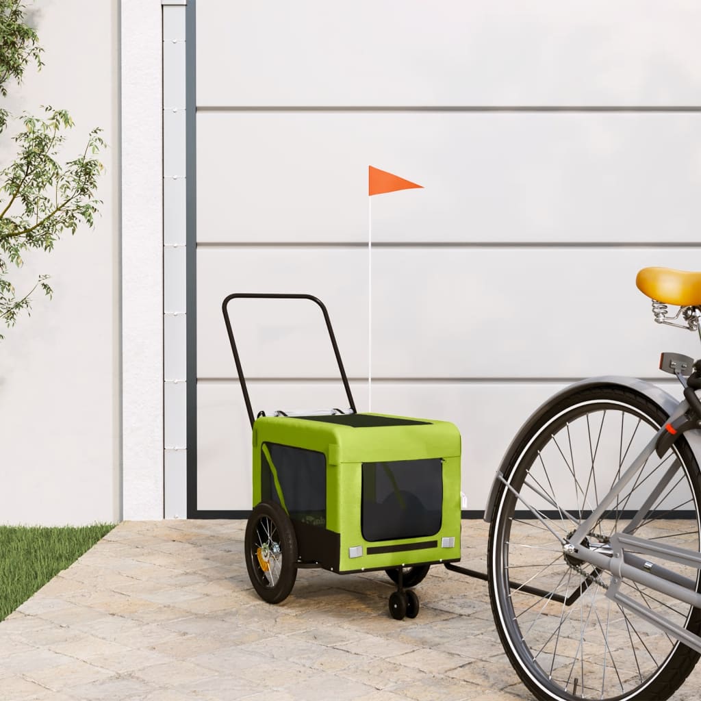 Pet Bike Trailer Green and Black Oxford Fabric and Iron - Casper Homes