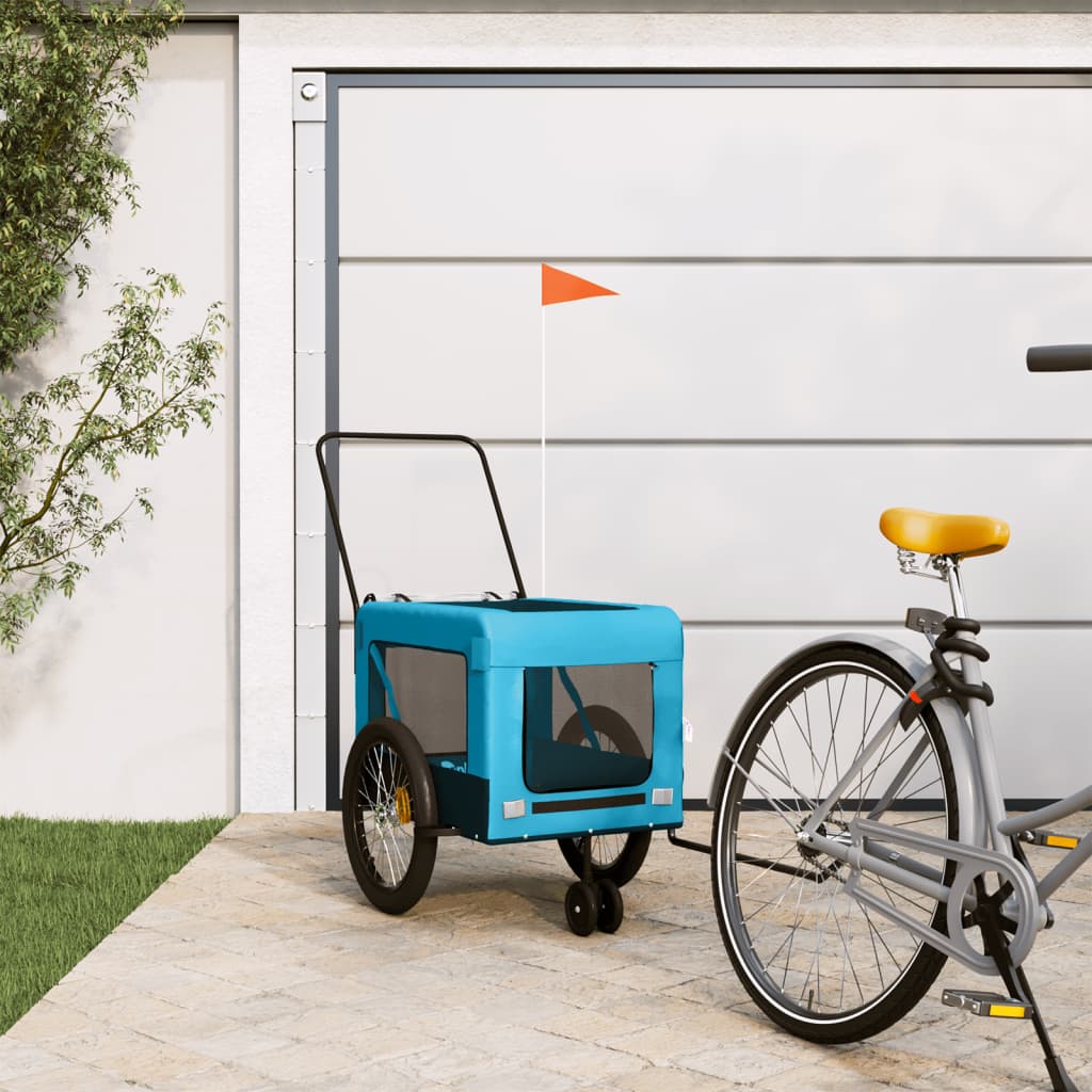 Pet Bike Trailer Blue and Black Oxford Fabric and Iron - vid-93939 - Discount Dealers