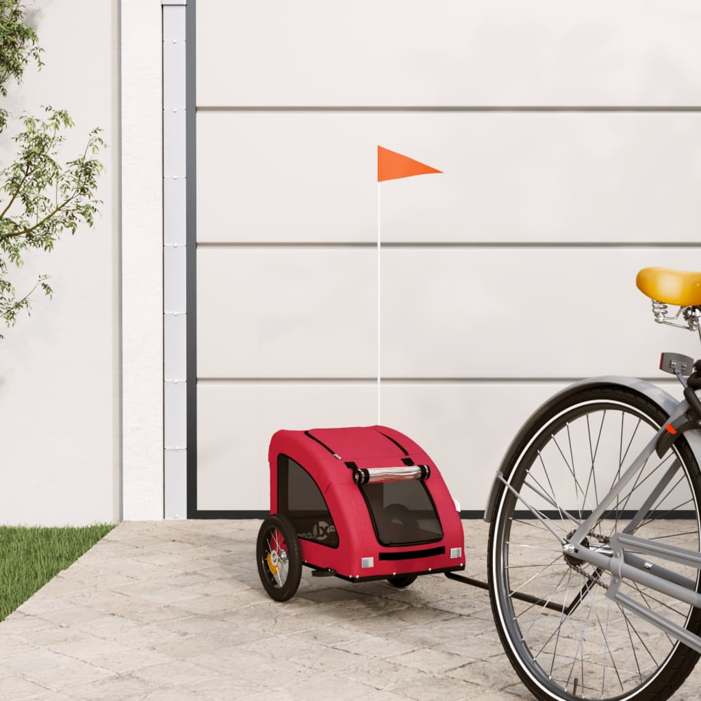 Pet Bike Trailer Red Oxford Fabric and Iron - Decor Base