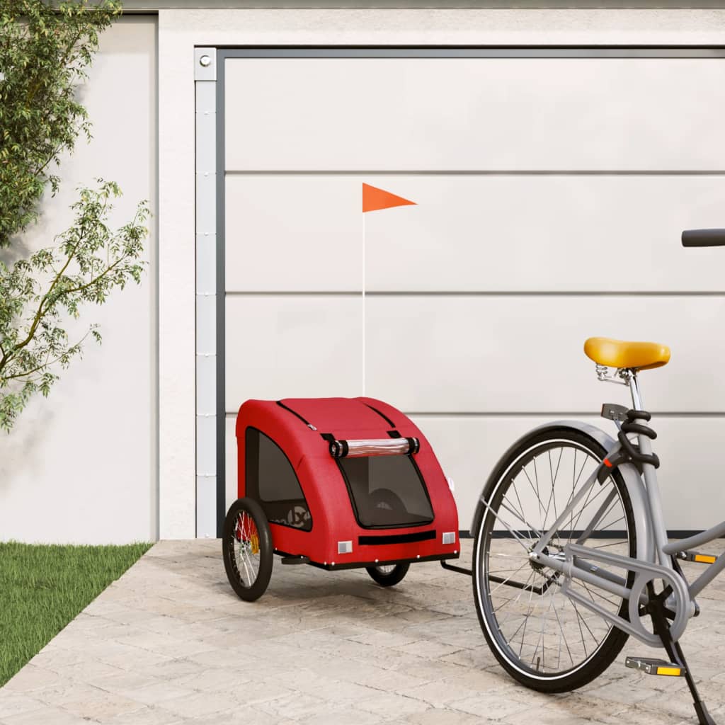 Pet Bike Trailer Red Oxford Fabric and Iron - Decor Base