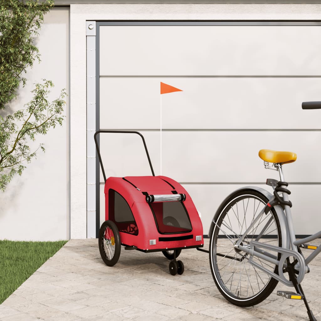 Pet Bike Trailer Red Oxford Fabric and Iron - Decor Base