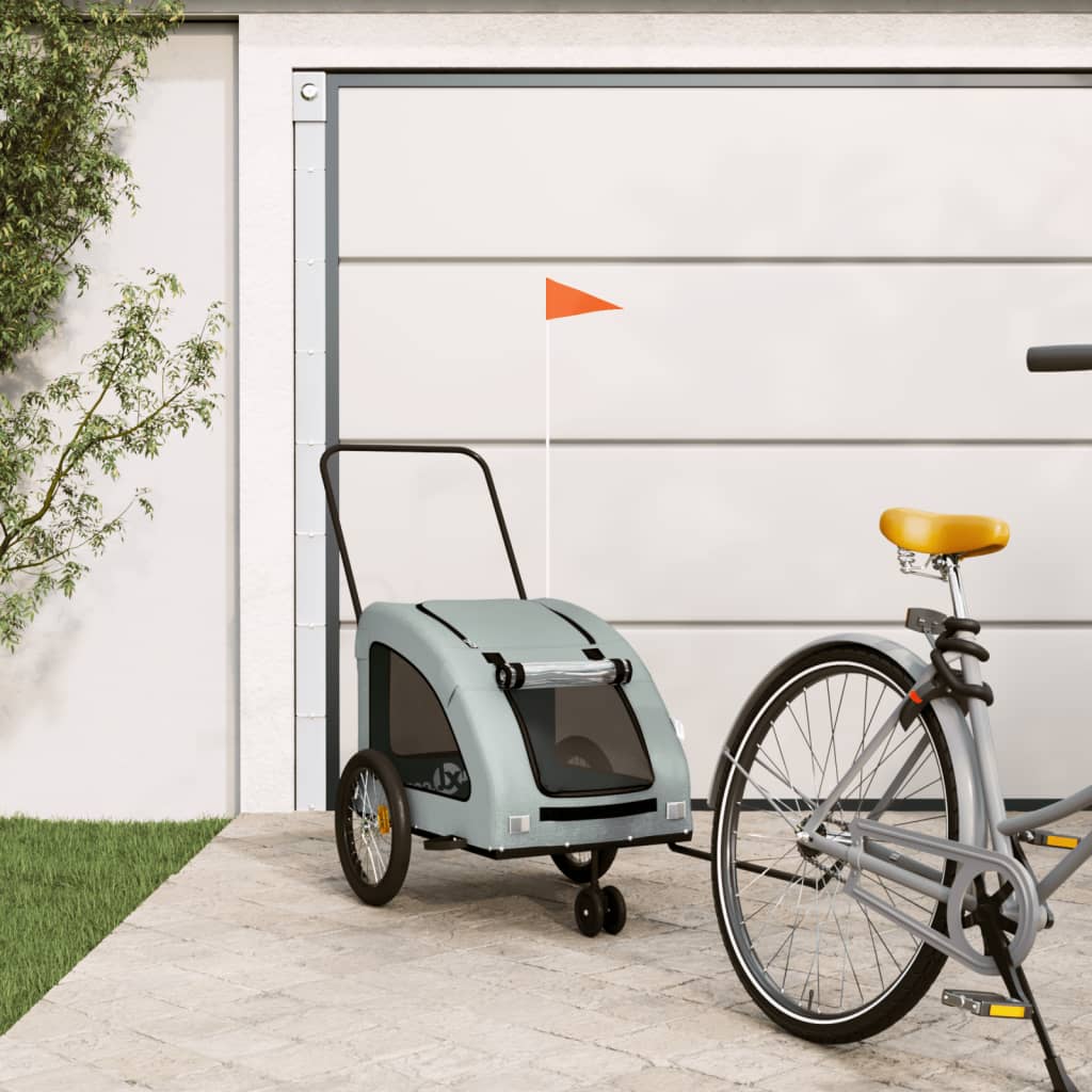 Pet Bike Trailer Grey Oxford Fabric and Iron - Decor Base