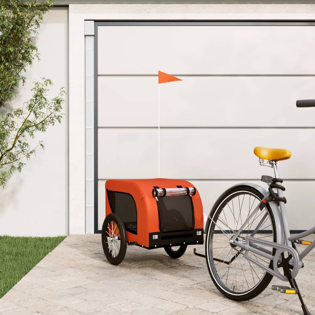 Pet Bike Trailer Orange and Black Oxford Fabric and Iron - Sid & Sam