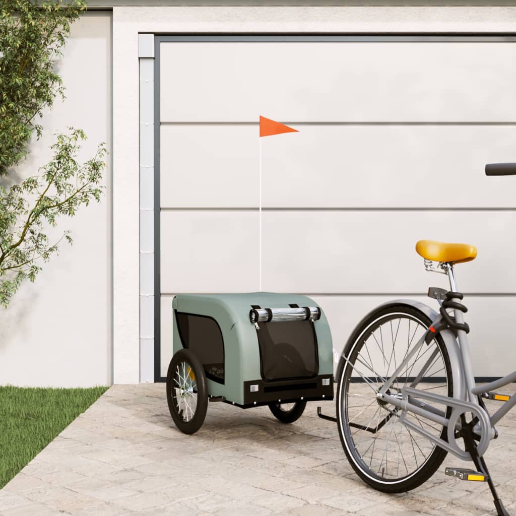 Dog Bike Trailer Grey and Black Oxford Fabric and Iron - Sid & Sam