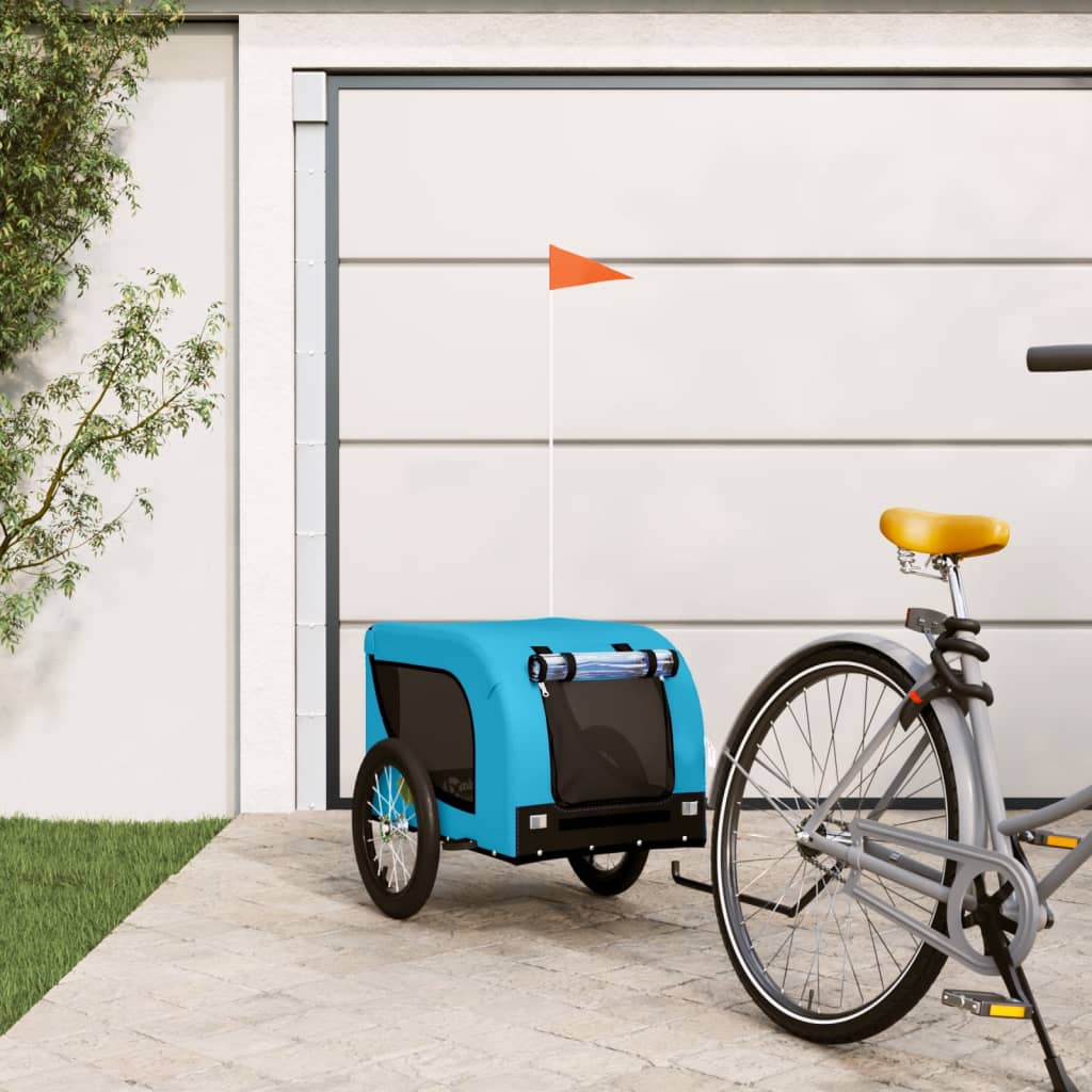 Pet Bike Trailer Blue and Black Oxford Fabric and Iron - Discount Dealers