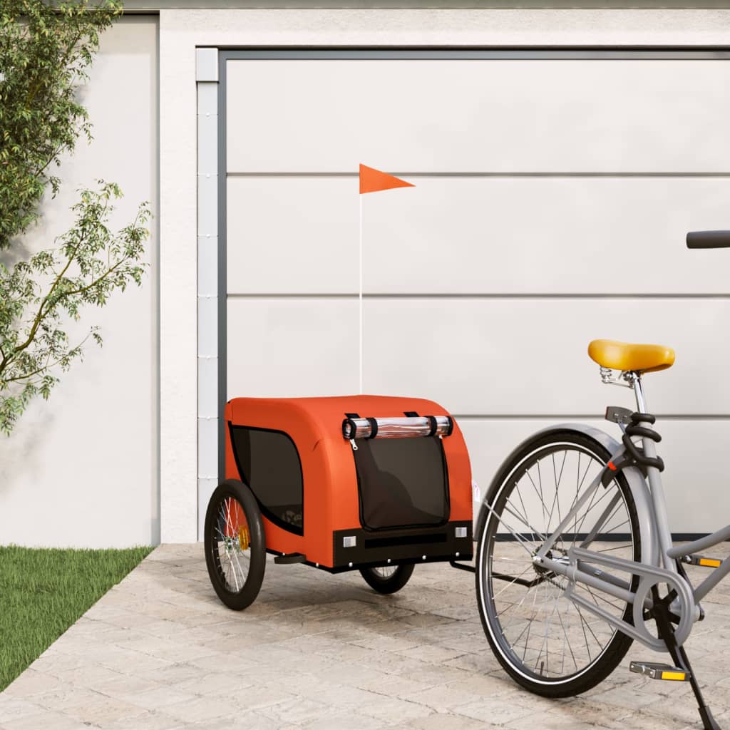 Pet Bike Trailer Orange and Black Oxford Fabric and Iron - The Home Maker