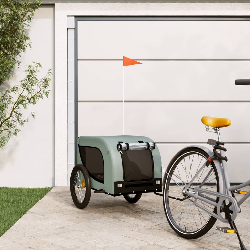 Dog Bike Trailer Grey and Black Oxford Fabric and Iron - Decor Base