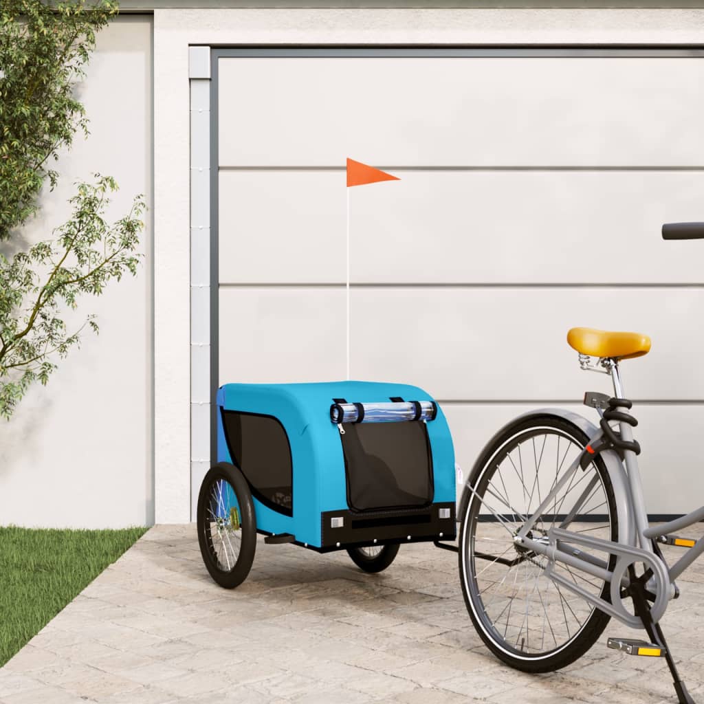 Dog Bike Trailer Blue and Black Oxford Fabric and Iron - Unbeatable Bargains