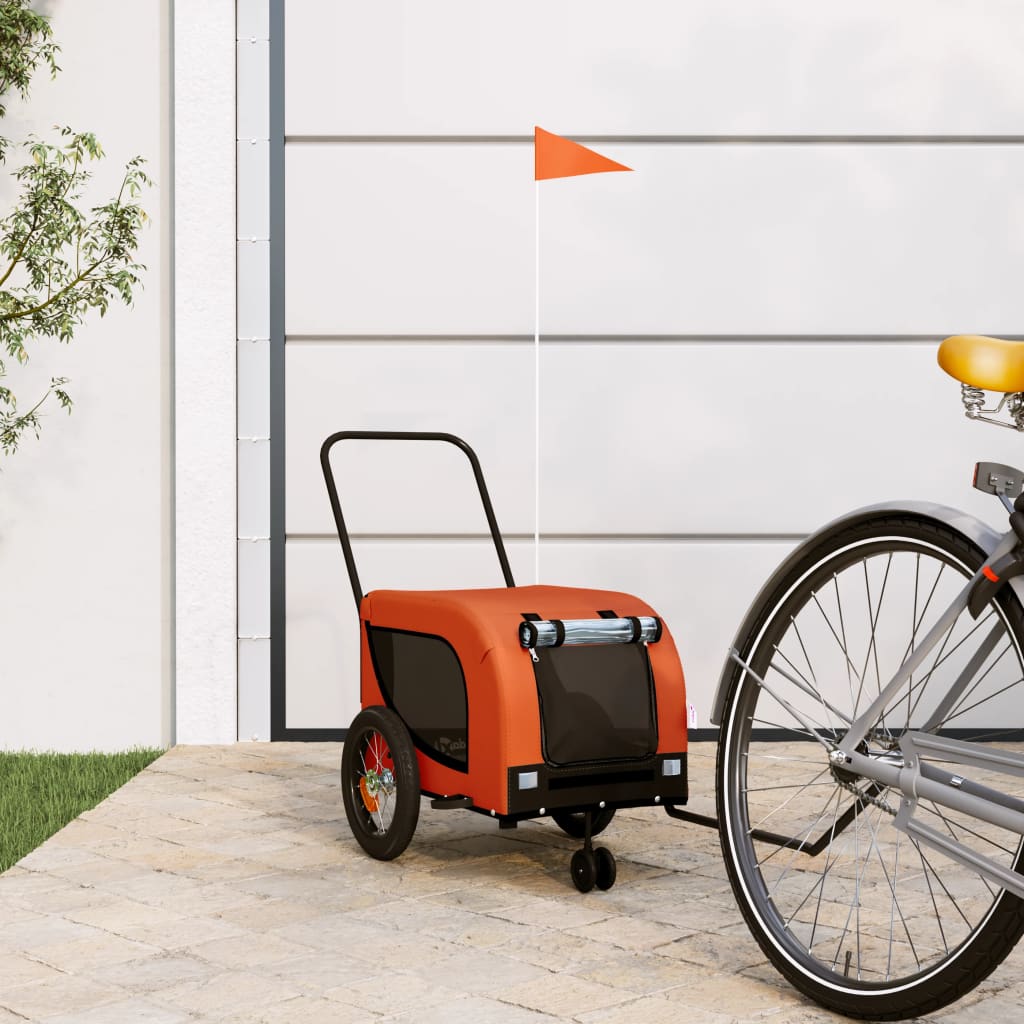 Pet Bike Trailer Orange and Black Oxford Fabric and Iron - Sid & Sam