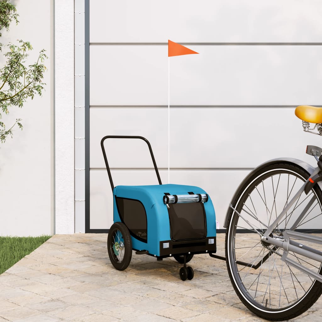 Pet Bike Trailer Blue and Black Oxford Fabric and Iron - vid-94016 - Discount Dealers